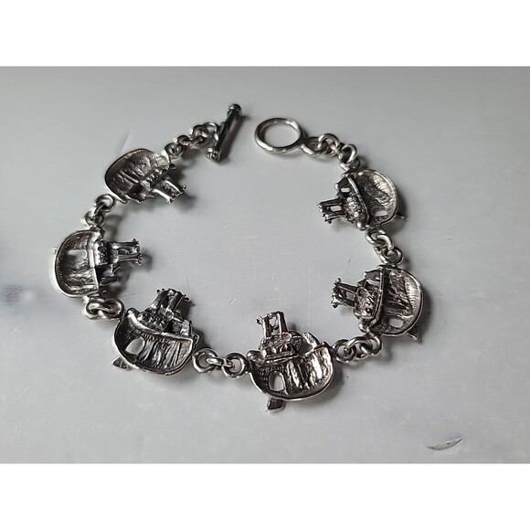 925 Sterling Silver Noah's Ark Toggle Closure Bracelet Vintage - Picture 6 of 10